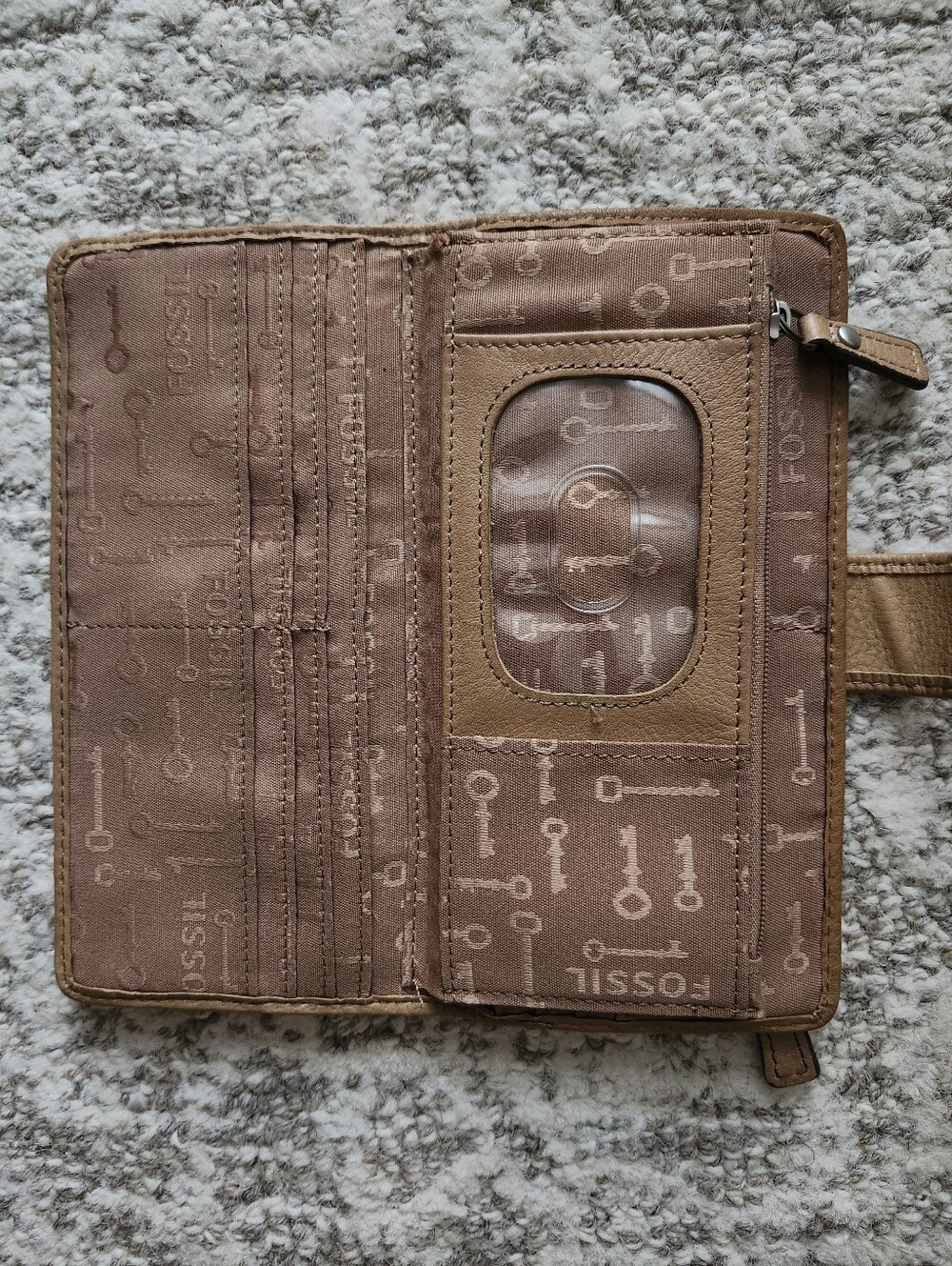 Fossil Tan, Mint & Cream Striped Leather Wallet with Red Ladybug Accent - Picture 3 of 5
